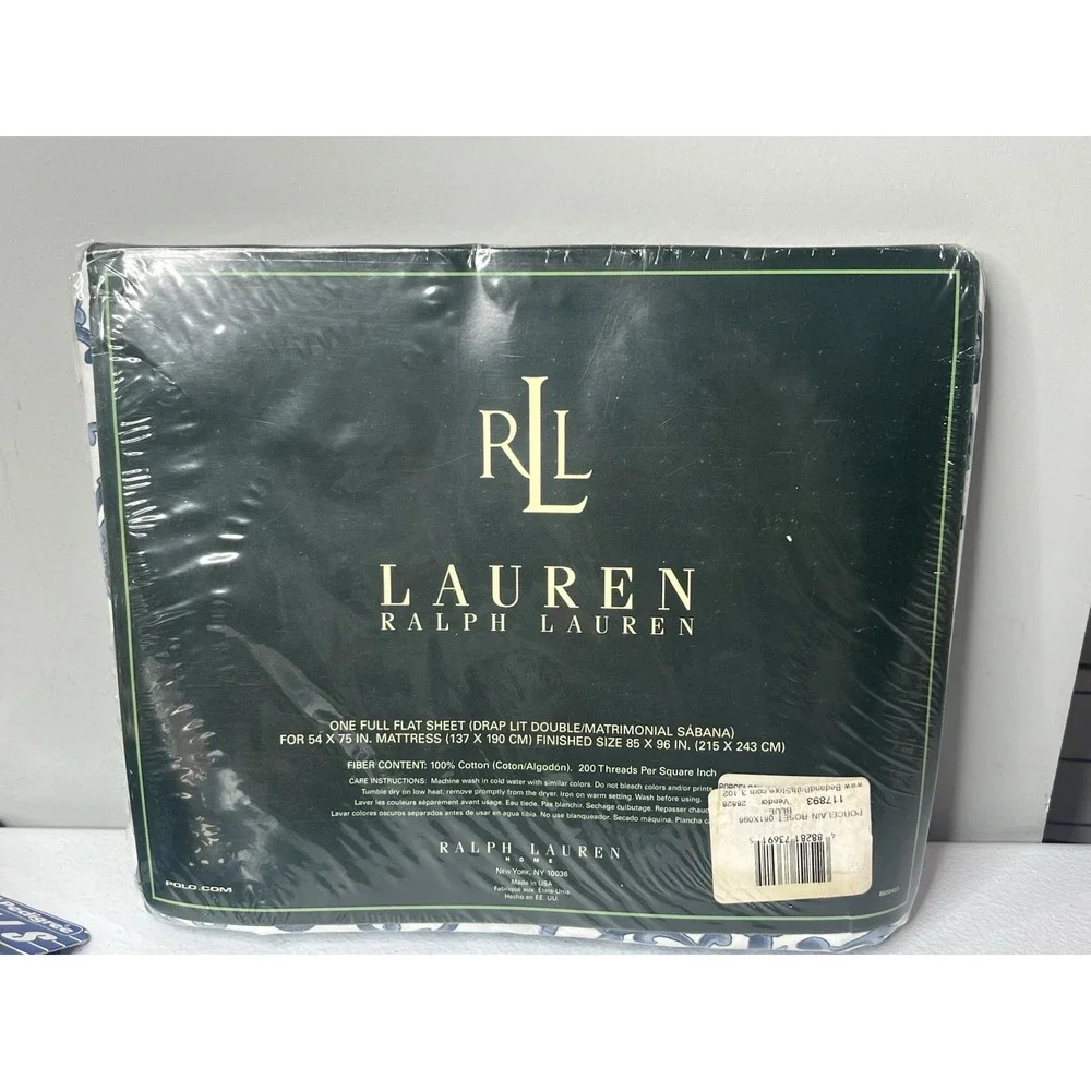 Ralph Lauren Porcelain Rosette Blue Floral Full Flat Sheet‎ New Old Stock